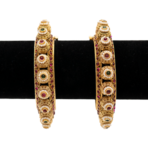 Traditional Gold-Finish Stone Bangles for Women